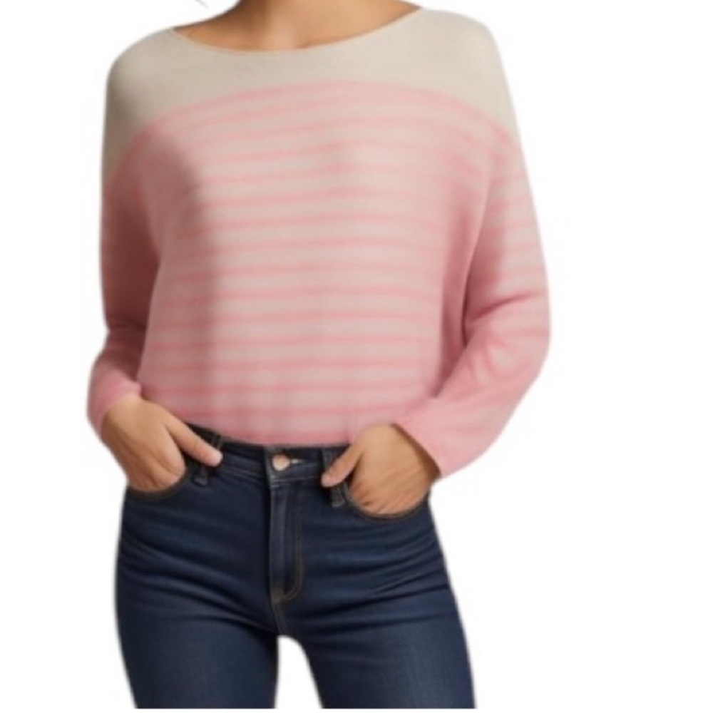 J.CREW Crew Neck Dip Dye ombre Sweater In pink Stripes
